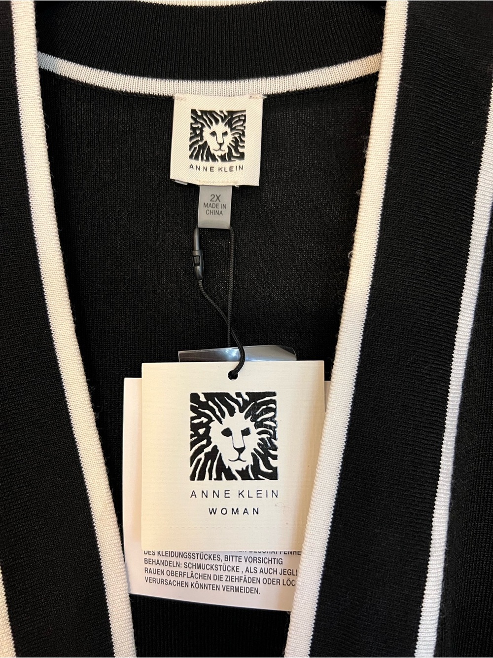 Anne Klein black and white long line open front sweater cardigan Size 2X NWT - Picture 5 of 8